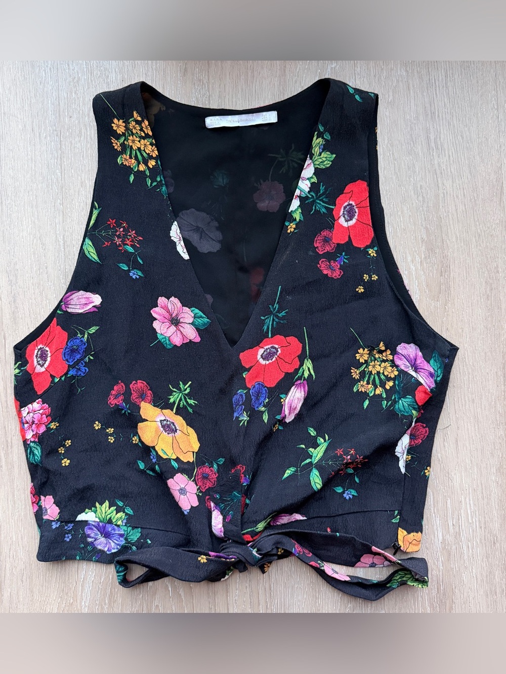 Zara floral blouse with front tie